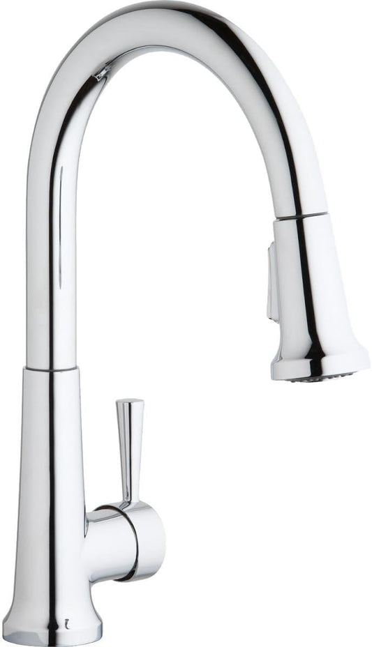 NEW - Elkay Everyday LK6000CR Single Hole Deck Mount Kitchen Faucet with Pull-down Spray and Forward Only Lever Handle, Chrome - Retail $181