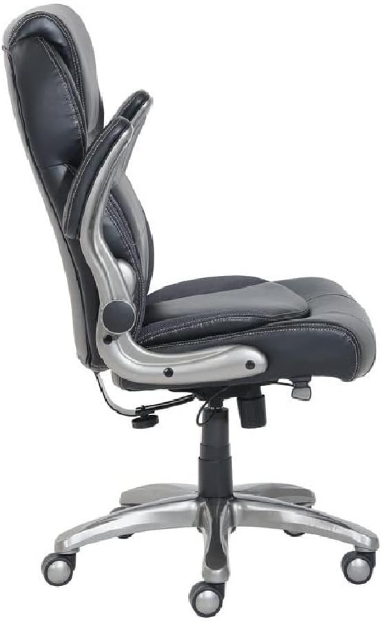 NEW - Amazon Basics Ergonomic High-Back Bonded Leather Executive Chair with Flip-Up Arms and Lumbar Support, Black (Previously Amazon Commercial brand) - Retail $189