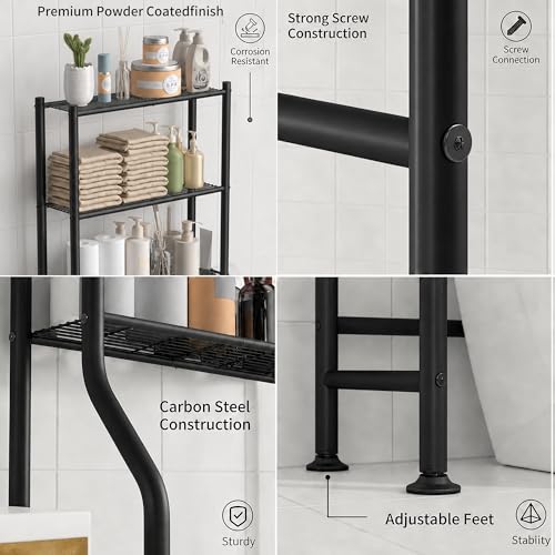 GloTika 3-Tier Over Toilet Storage, Anti-Tilt, 64" H, Black
