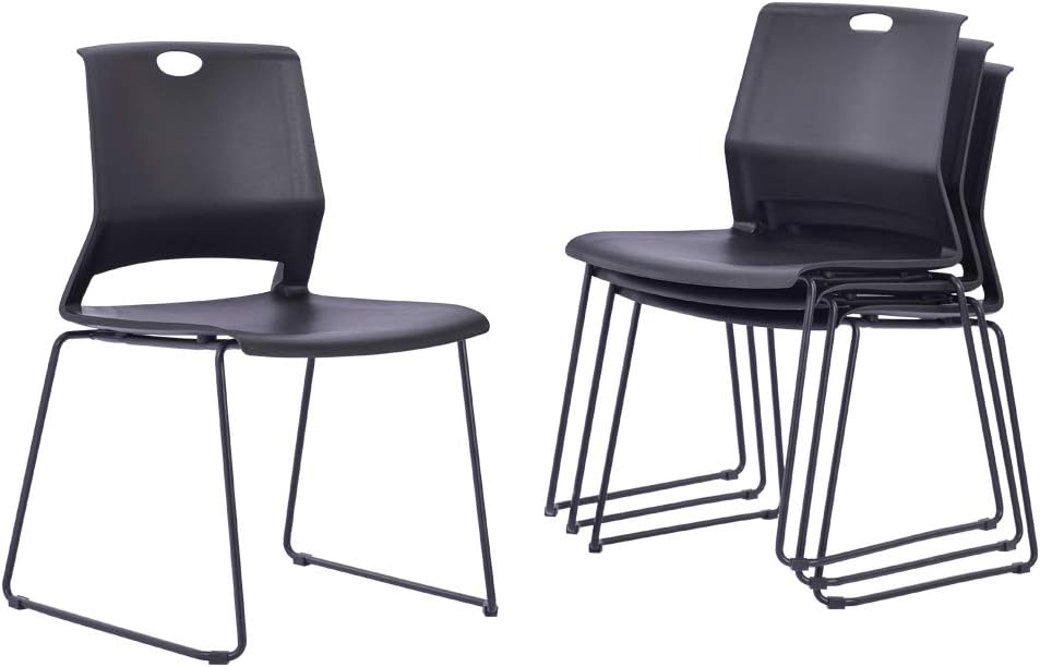 NEW - Sidanli Stacking Chairs (Set of 4) Stackable Waiting Room Chairs Conference Room Chairs-Black  - Retail $299