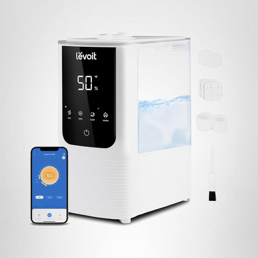 NEW - LEVOIT Humidifiers for Bedroom Home, Smart Warm and Cool Mist Air Humidifier for Large Room, Auto Customized Humidity, Fast Symptom Relief, Easy Top Fill, Essential Oil, Quiet, OasisMist4.5L, White