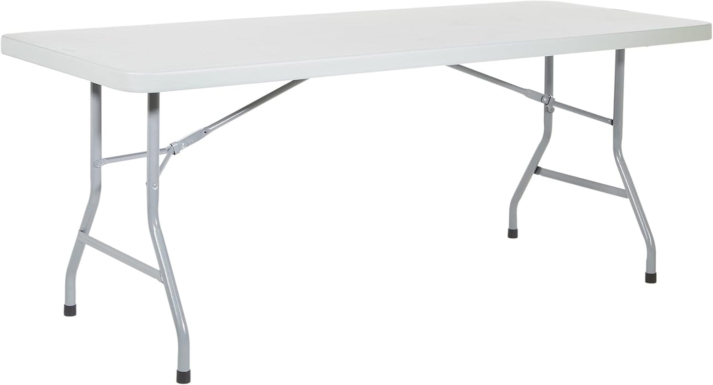 Office Star Resin Multipurpose Rectangle Folding Table for Indoor or Outdoor Use, 6 Feet Light Gray - Retail $181