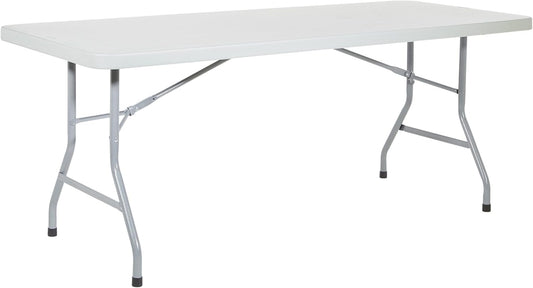 Office Star Resin Multipurpose Rectangle Folding Table for Indoor or Outdoor Use, 6 Feet Light Gray - Retail $181