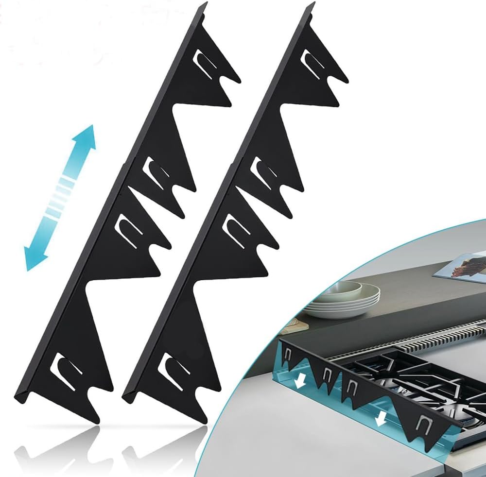 Quimoy 2Pcs Stove Gap Covers Stainless Steel,Stove Gap Filler,Stove Guard for Gas Stove,Heat Resistant Stove Counter Gap Cover,Easy to Clean Range Trim Kit,Adjustable Length 13.8" to 27.5"