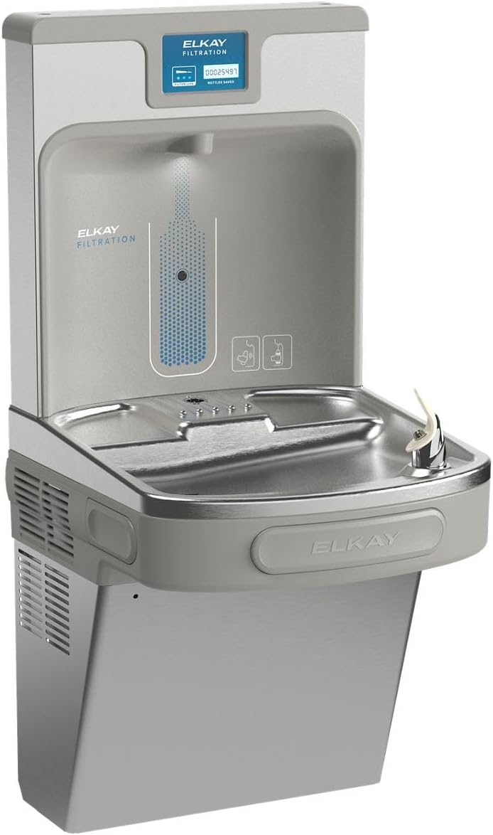 NEW - Elkay LZS8WSSP Enhanced Bottle Filler & Single ADA Cooler Refrigerated Stainless High Capacity Lead Drop Down Wrapper