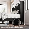 Queen Size Upholstered Bed Frame with Charging Station, Platform Bed Frame, Solid Wood Slats Support, Black