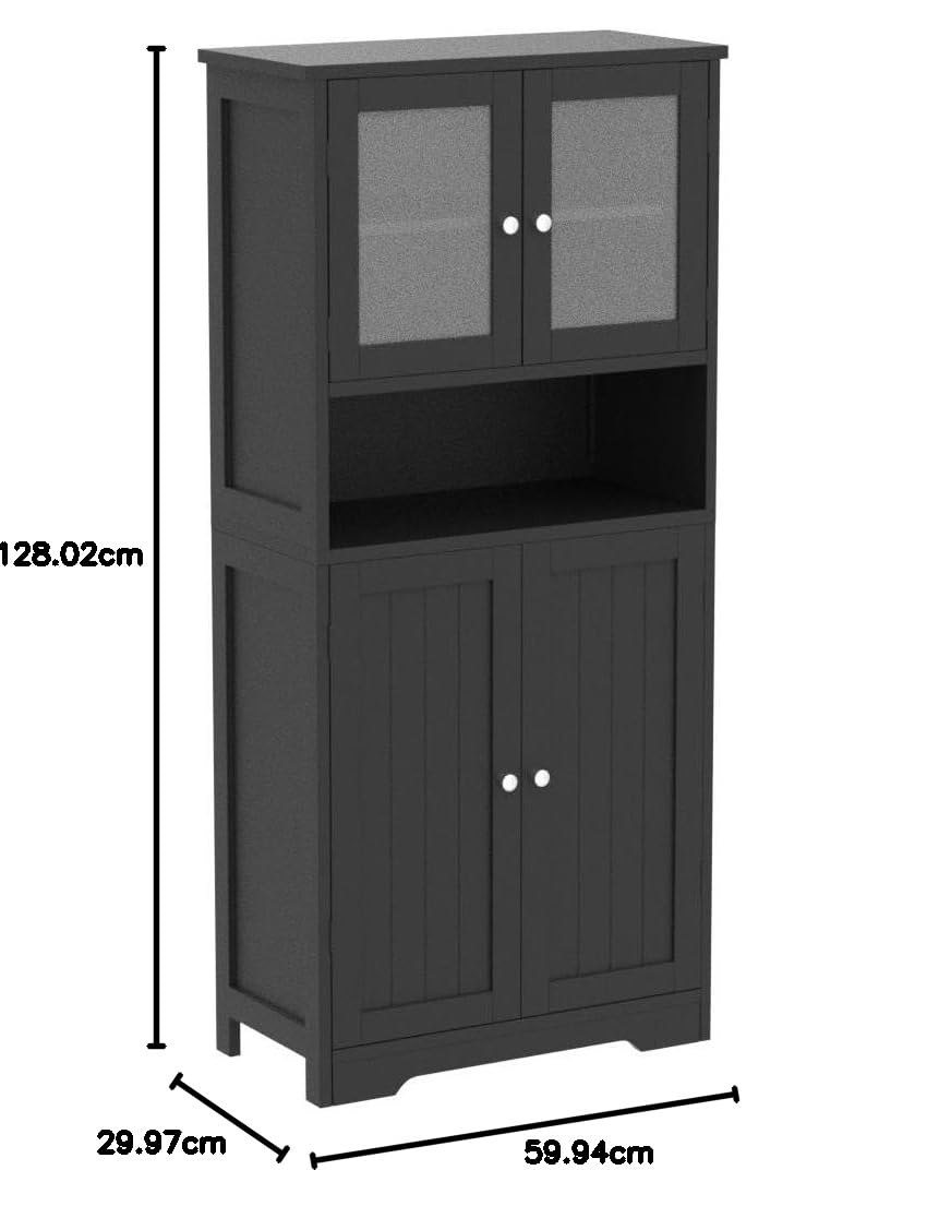 Irontar Bathroom Cabinet, Bathroom Floor Cabinet with Open Shelf, Display Storage with Doors, Kitchen Cupboard, Storage Cabinet for Living Room, 23.6 x 11.8 x 50.4 Inches, Black CWG006B