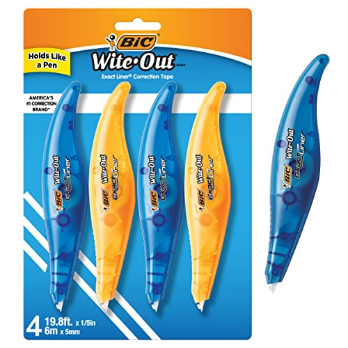 BIC Wite-Out Brand Exact Liner Correction Tape, 19.6 Feet, 4-Count