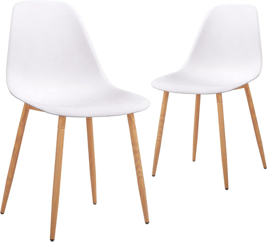 NEW - CangLong Modern Stylish Plastic Cushion Metal Legs for Kitchen, Dining, Bedroom, Living Room, Side Chair, Set of 2, White - Retail $91
