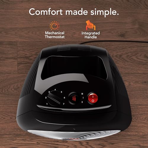 Vornado MVH Space Heater 3 Heat Settings Adjustable Thermostat Tip-Over Protection Auto Safety Shut-Off System Indoor Use Whole Room Black