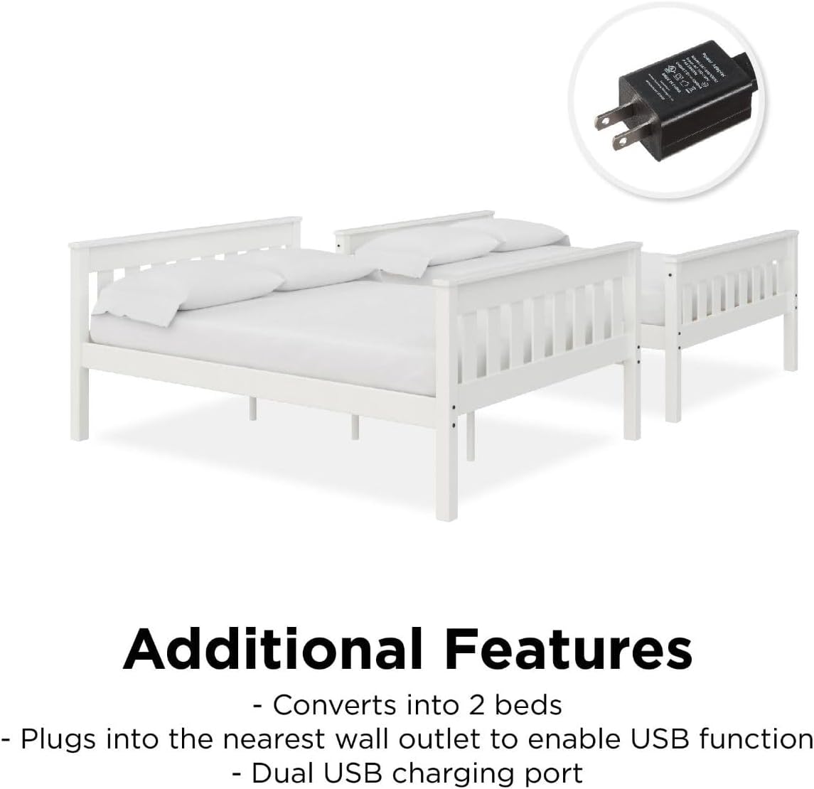 New - DHP Dorel Living Moon USB, Full, White Bunk Bed - Retail $524