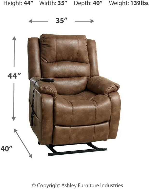 Like NEW - Signature Design by Ashley Yandel Faux Leather  Power Lift Recliner, Brown - Retail $739