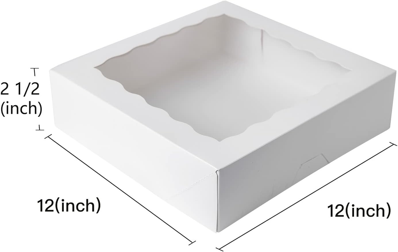 [15pcs] 12inch White Bakery Boxes, 12x12x2.5inch Large Pie Boxes with PVC Window