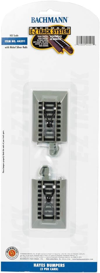Bachmann Trains - Snap-Fit E-Z TRACK HAYES BUMPERS (2/card) - NICKEL SILVER Rail With Gray Roadbed - HO Scale