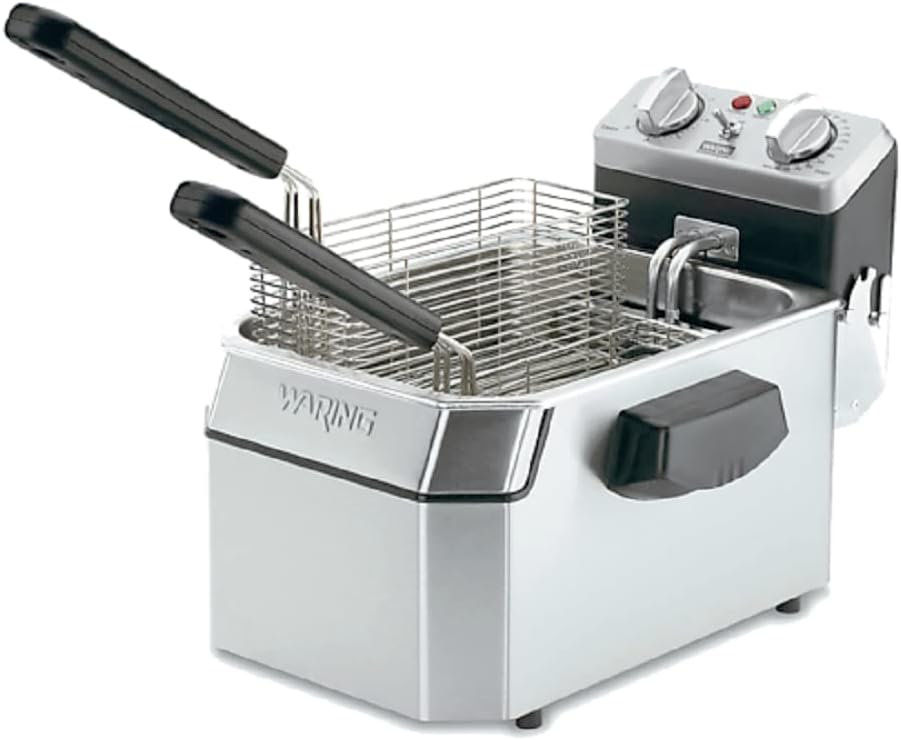 Waring Commercial WDF1000 Heavy Duty 10 lb. Single Basket Deep Fryer , Includes 3 Fry Baskets & Night-Cover-1800W, 120V, 5-15 Plug,Silver - Retail $419