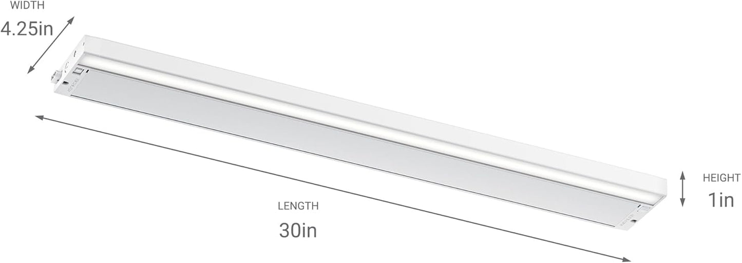 Kichler 6U Series 30" 120V LED Under Cabinet Light in White, Adjustable Light Temperature, 2700K and 3000K, (30" L x 4.25" x 1" H), 6UCSK30WHT