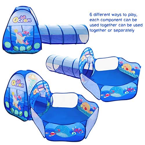 PigPigPen 3 in 1 Kids Play Tent with Tunnel, Ball Pit, Basketball Hoop for Boys & Girls, Toddler Pop Up Playhouse Toy Baby Indoor/Outdoor, Gift Year Old Child (3 Tent)