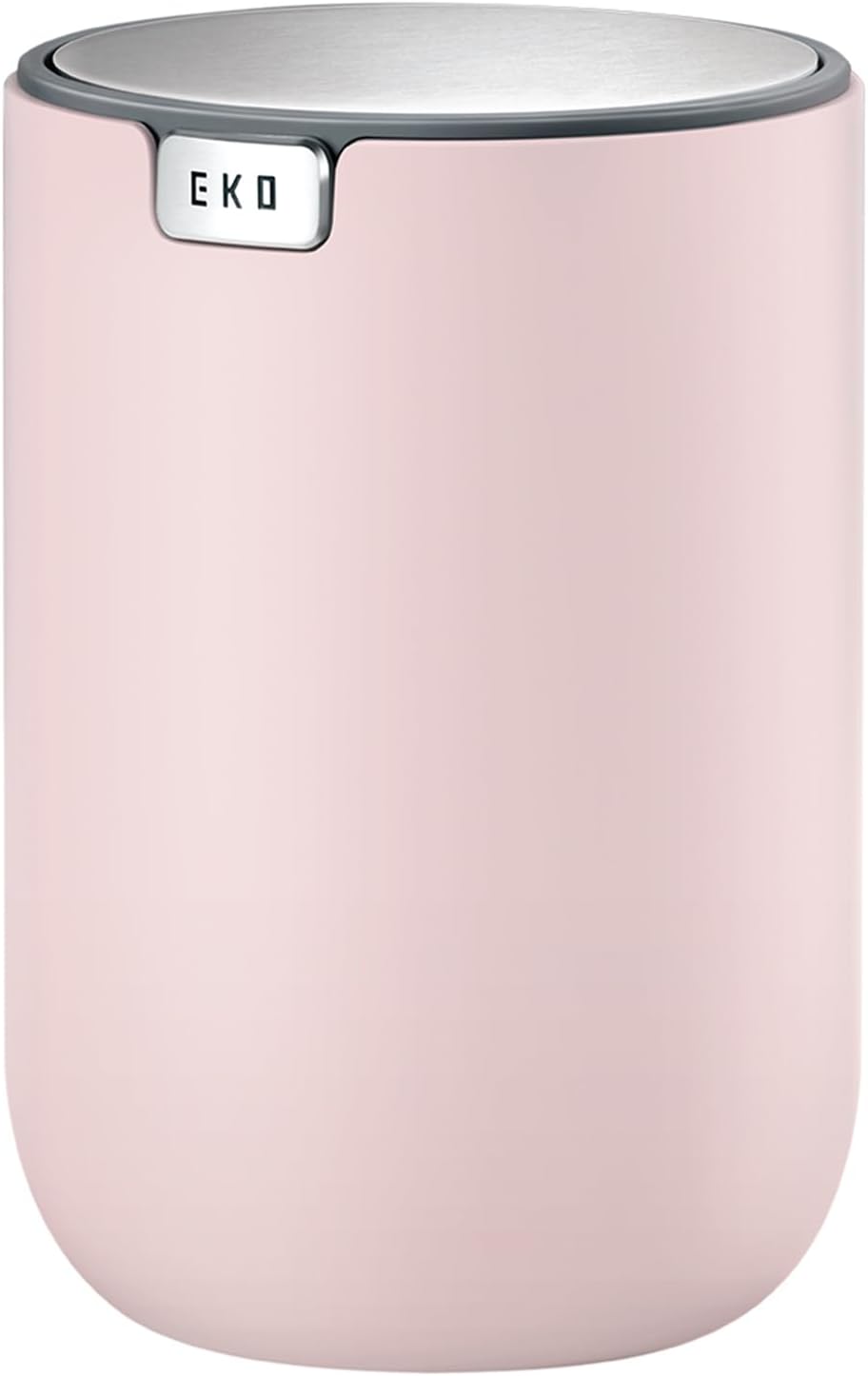 EKO Mini Desk Trash Can with Swing-Top Lid 0.4 Gallon Small Table Round Wastebasket for Office, Home, Car (Pink)