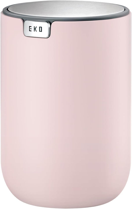 EKO Mini Desk Trash Can with Swing-Top Lid 0.4 Gallon Small Table Round Wastebasket for Office, Home, Car (Pink)