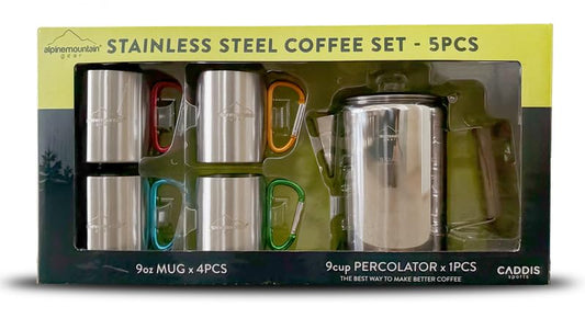 9-Cup Coffee Percolator Set with 4 Mugs – Stainless Steel Camping Coffee Pot