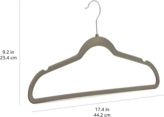Amazon Basics Slim, Velvet, Non-Slip Suit Clothes Hangers, Gray/Silver - Pack of 30