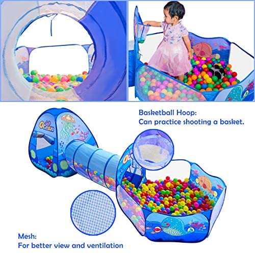 PigPigPen 3 in 1 Kids Play Tent with Tunnel, Ball Pit, Basketball Hoop for Boys & Girls, Toddler Pop Up Playhouse Toy Baby Indoor/Outdoor, Gift Year Old Child (3 Tent)