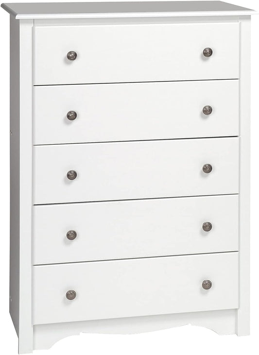 New w/ minor dmg - Prepac Sonoma Superior 5-Drawer Chest for Bedroom - Spacious and Stylish Chest of Drawers, Measuring 16"D x 31.5"W x 45.25"H, In White Finish - Retail $167