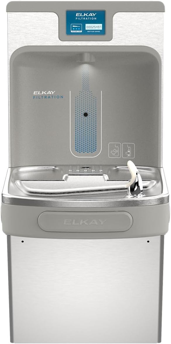 NEW - Elkay LZS8WSSP Enhanced Bottle Filler & Single ADA Cooler Refrigerated Stainless High Capacity Lead Drop Down Wrapper