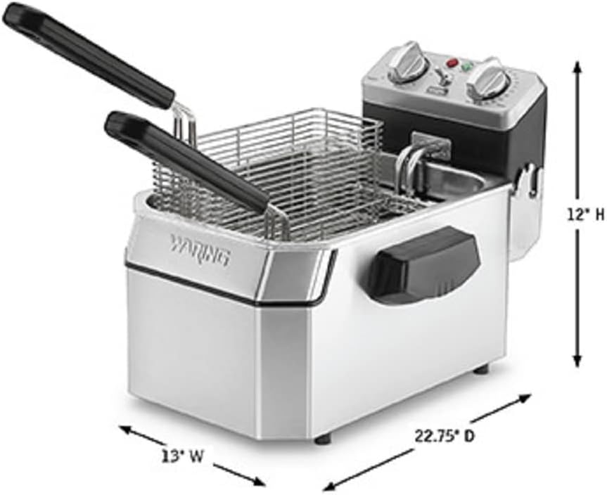 Waring Commercial WDF1000 Heavy Duty 10 lb. Single Basket Deep Fryer , Includes 3 Fry Baskets & Night-Cover-1800W, 120V, 5-15 Plug,Silver - Retail $419