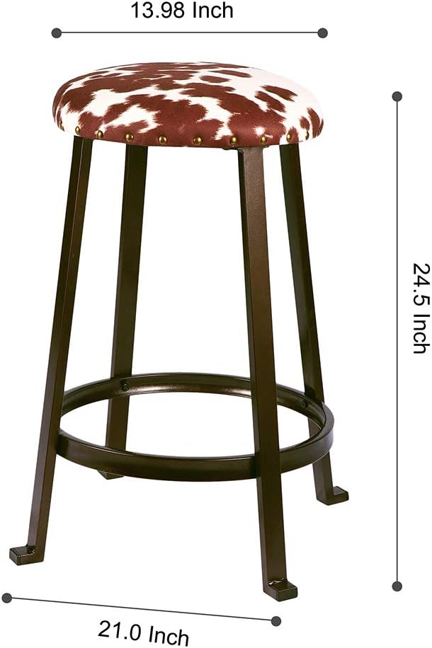 NEW - GIA 24-Inch Counter Height Round Metal Bar Stools with Shorthorn Cowhide Print Linen Upholstery, Bronze, Set of 2 - Retail $93