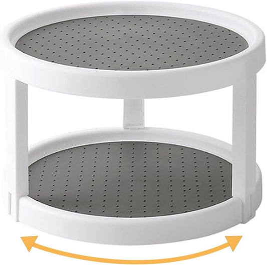 Lazy Susan Organizer, 2 Tier Non Skid Spice Rack Turntable, 360 Degree Rotating Seasoning Organizer, 10-Inch