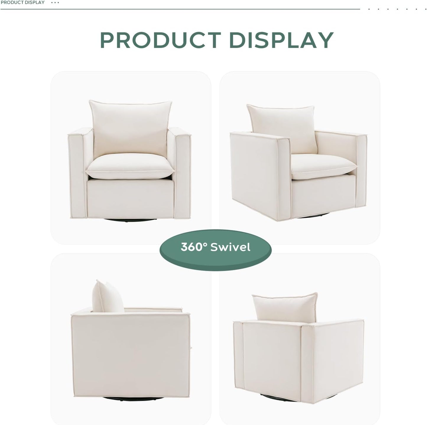 NEW - Swivel Accent Chair Set of 2,34'' Wide Upholstered Arm Chair with Plump Back Pillow, Modern Sofa Living Room Chair for Bedroom, Corner, Reading Nook-Classic Beige - Retail $499