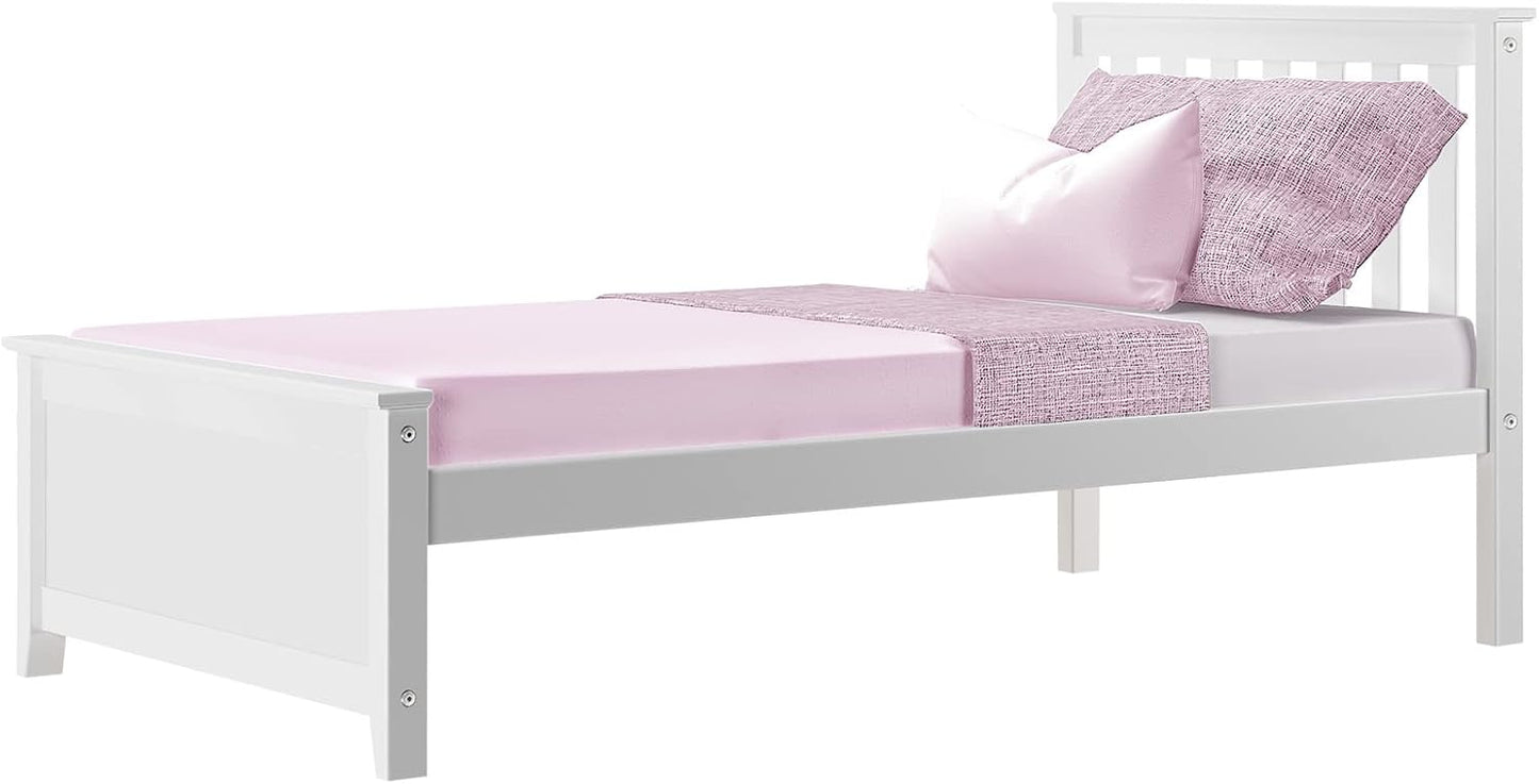 Max & Lily Twin Bed Frame with Slatted Headboard, Solid Wood Platform Bed for Kids, No Box Spring Needed, Easy Assembly, White