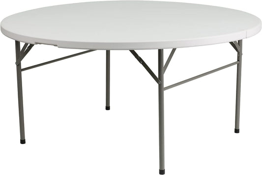 NEW - Flash Furniture Scarborough 5-Foot Round Bi-Fold Granite White Plastic Folding Table with Carrying Handle - Retail $120