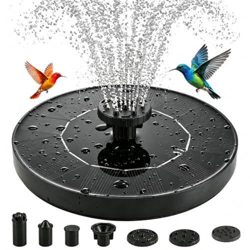 Solar Bird Bath Fountain Pump, Solar Powered Water Pump with 6 Nozzles, Free Standing Floating Fountain for Garden, Pond, Pool, Outdoor Water Feature for Birds,1W