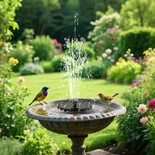 Solar Bird Bath Fountain Pump, Solar Powered Water Pump with 6 Nozzles, Free Standing Floating Fountain for Garden, Pond, Pool, Outdoor Water Feature for Birds,1W