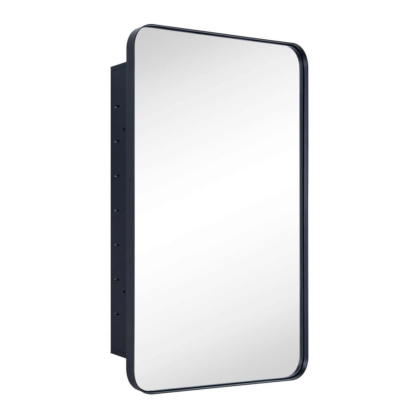 NEW - w/ Only One Shelf - Matt Black Rectangle Recessed Bathroom Medicine Cabinet with Mirror Stainless Steel Metal Framed Rounded Rectangular Bathroom Cabinet with Mirror 20x30''