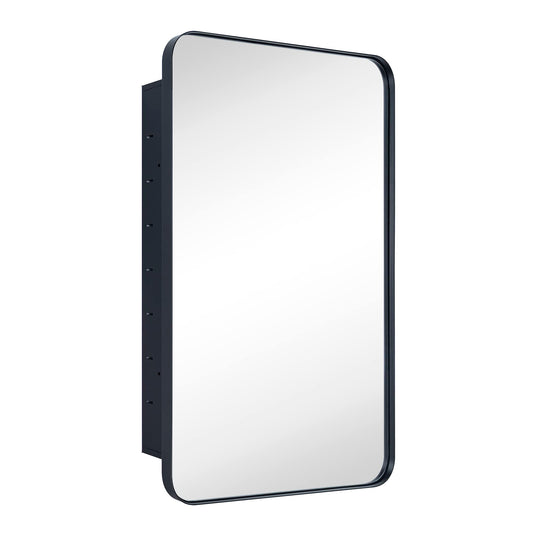 NEW - w/ Only One Shelf - Matt Black Rectangle Recessed Bathroom Medicine Cabinet with Mirror Stainless Steel Metal Framed Rounded Rectangular Bathroom Cabinet with Mirror 20x30''