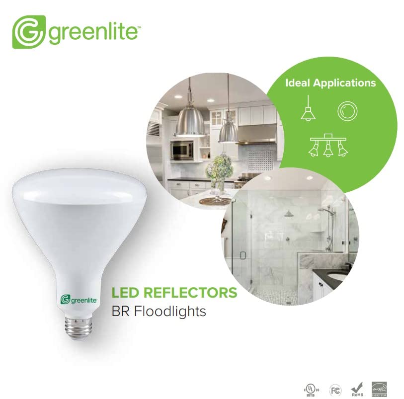 Greenlite LED BR30 Light Bulb, 65W = 8W, Dimmable, 670 Lumens, 3000K, Bright White - 4 Pack - Retail $19