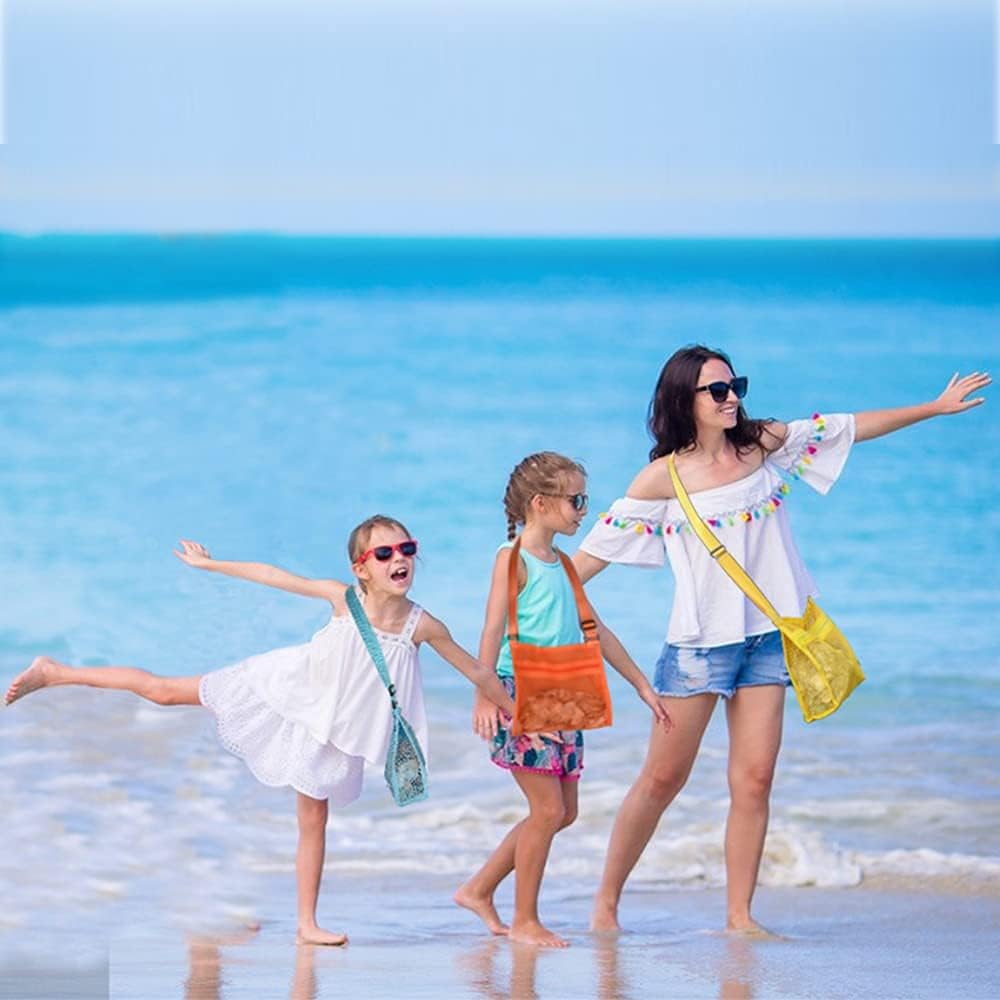 Mesh Bag for Holding Beach Shell,Toys (Blue&Yellow&Orange 3pack) Shell Collecting Bags for Kids, for Picking Up Shells