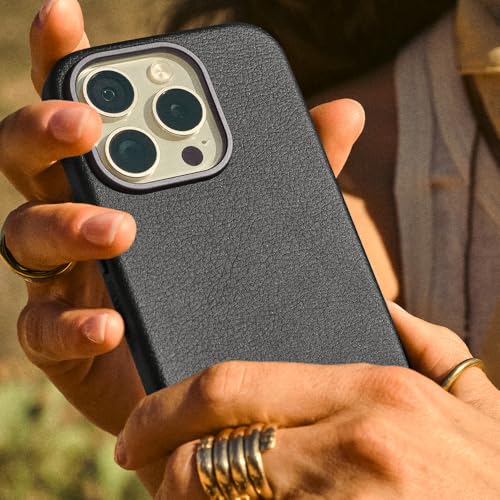 OtterBox iPhone 15 Pro Max Symmetry Series Cactus Leather for MagSafe - Noir Ash (Black), Snaps to MagSafe, Ultra-Sleek, Raised Edges Protect Camera & Screen