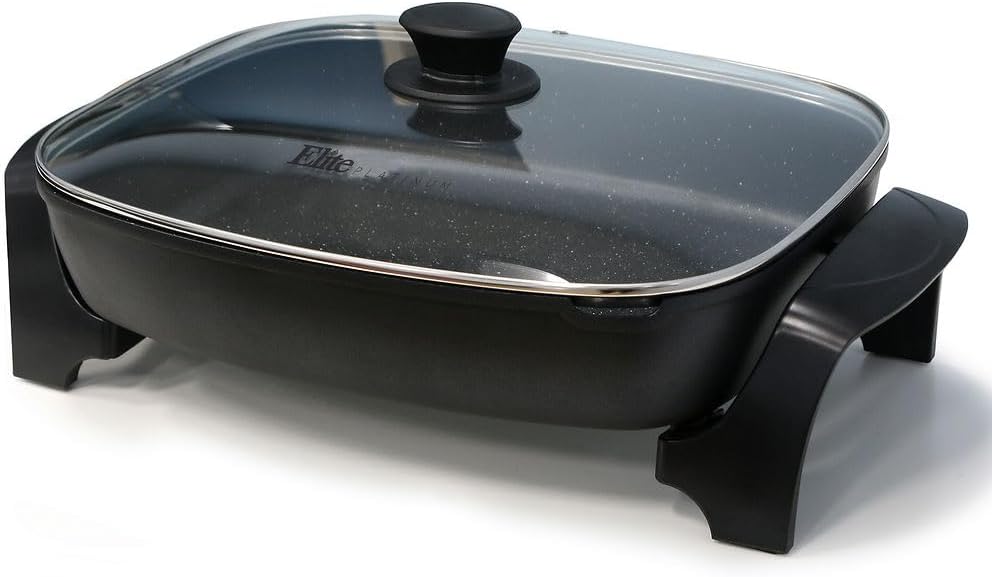 NEW - Elite Gourmet EG-6203# Extra Deep 16"x13"x3.2" (10.5Qt.) Scratch Resistant, Easy Pour Spout Dishwasher Safe, Non-stick Electric Skillet with Glass Vented Lid, Adjustable Temperature, Black - Retail $59