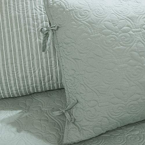 Madison Park Cotton Daybed Cover Set-Double Sided Quilting Classic Cottage Design All Season Bedding with Bedskirt, Matching Shams, Decorative Pillow, 39"x75", Quebec Seafoam 6 Piece