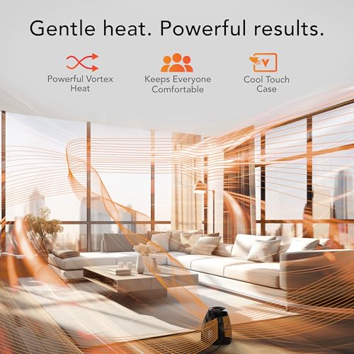 Vornado MVH Space Heater 3 Heat Settings Adjustable Thermostat Tip-Over Protection Auto Safety Shut-Off System Indoor Use Whole Room Black