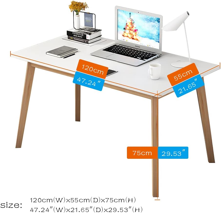 NEW w/ Dmg - IOTXY Simple Wooden Writing Desk - Freestanding Modern PC Laptop Computer Workbench with Solid Wood Legs for Home Office, TV Table, Music Live Desk, Raw Wood Color - Retail $125