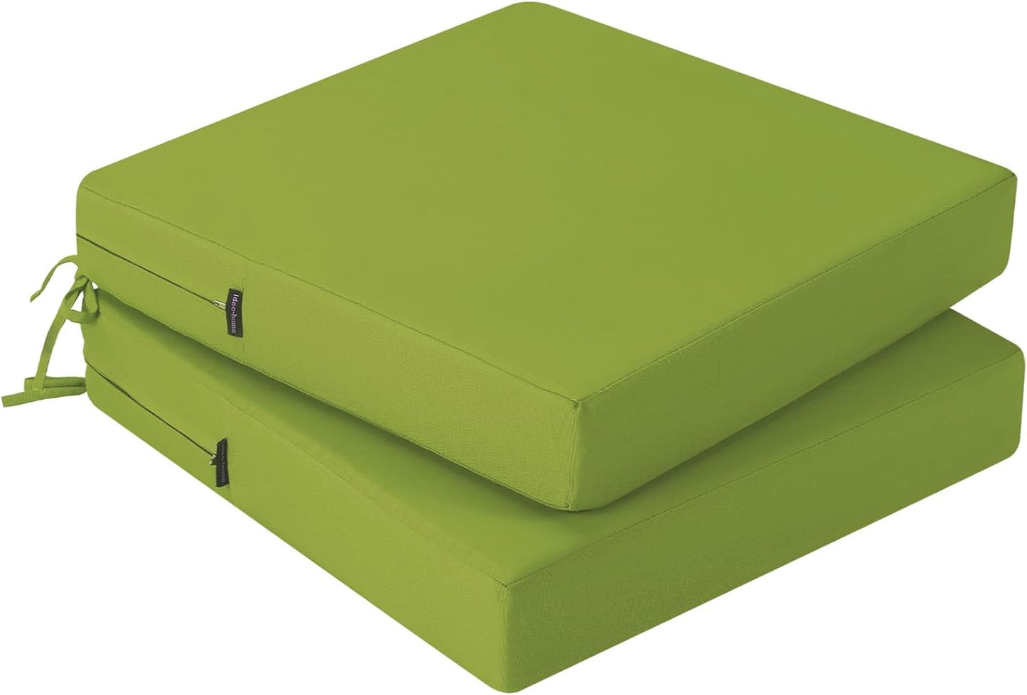 idee-home Outdoor Chair Cushions Set of 2, Waterproof Outdoor Seat Cushions for Patio Furniture, Outside Replacement Chair Pad with Ties for Lawn Deck Porch, 24 x 24 Green