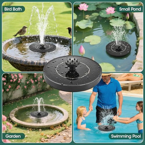 Solar Bird Bath Fountain Pump, Solar Powered Water Pump with 6 Nozzles, Free Standing Floating Fountain for Garden, Pond, Pool, Outdoor Water Feature for Birds,1W