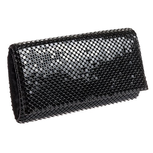 Jessica McClintock Metal Mesh Roll Evening Bag Clutch Purse (4.5" x 7.5" x 2", Shoulder Chain Included)