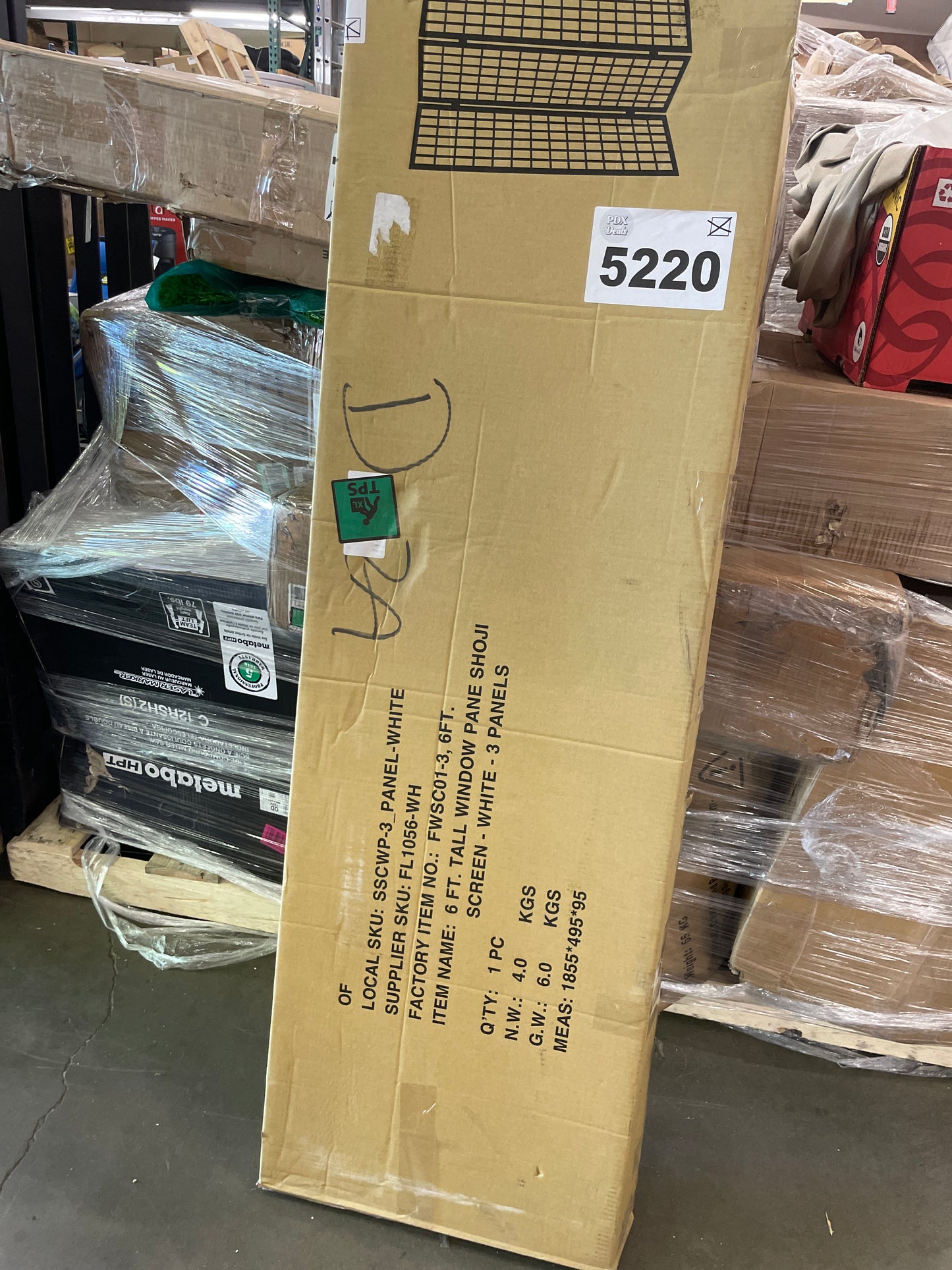 Oriental Furniture 6 ft. Tall Window Pane Shoji Screen - White - 3 Panels - Retail $83