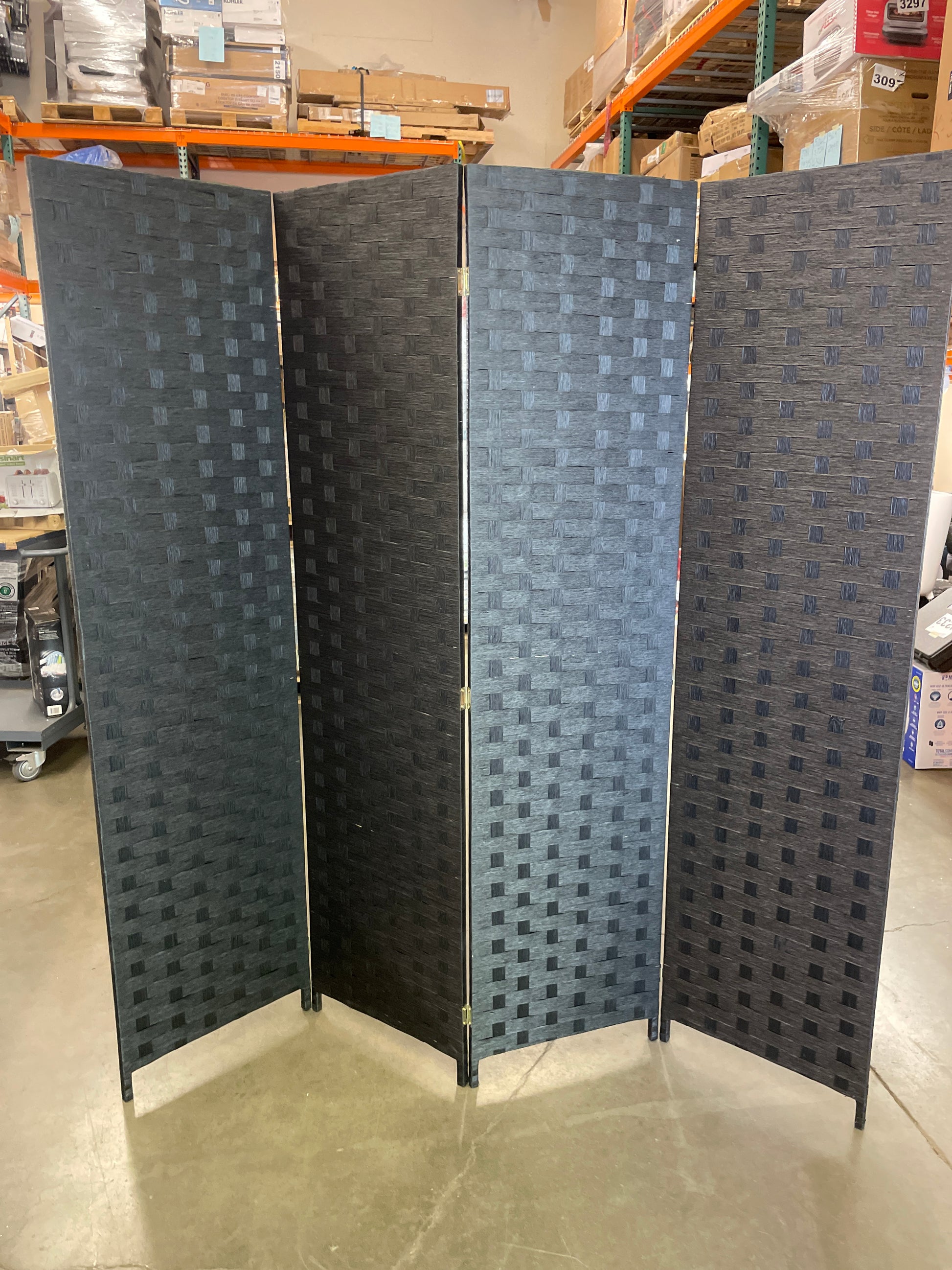 Room Divider 6FT Wall Divider Wood Screen 4 Panels Wood Mesh Hand-Woven Design Room Screen Divider Indoor Folding Portable Partition Screen,Black - Retail $59